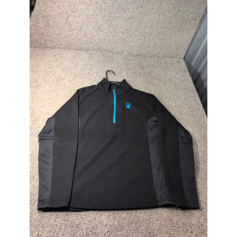 Spyder Mens Quarter Zip Pullover Black Blue Textured Activewear Large L
